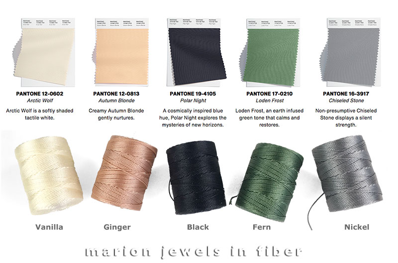 C-Lon Bead Cord Colors compared to the Pantone 2022-23 Fall/Winter Core Classics
