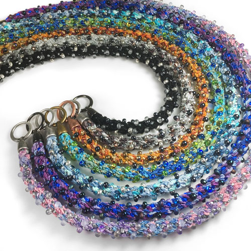 Hand Dyed Silk Ribbon Kumihimo with 4mm Magatamas and Metallic Accents